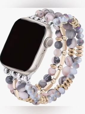 Apple Watch Stretch Band in Pastel Pink, Gray & Gold Beads